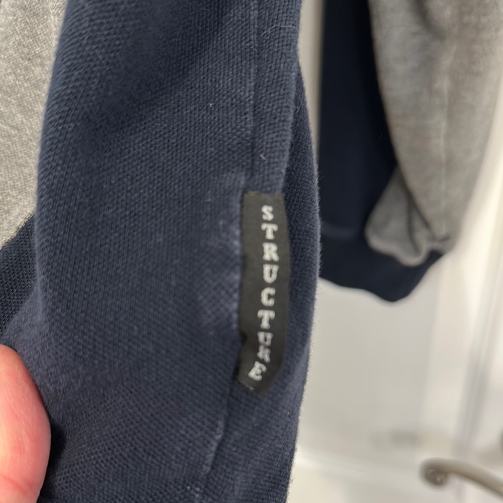 Structure Blue and Gray Polo Shirt with Color-Block Design - Picture 5 of 6